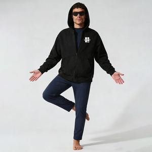 Winter High Quality Custom Blank 400Gsm Soft Fleece Breathable Jacket Hoodie Loose Fit <b>Black</b> Active Wear <b>Men</b> Zip Up <b>Hoodies</b> - Product Image 2