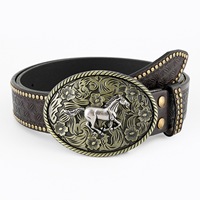 Western Cowboy-Gürtel, Große Schnalle, Trendiger Vintage-Stil, Jugendlich, Retro, Herren Punk Geprägter Ledergürtel