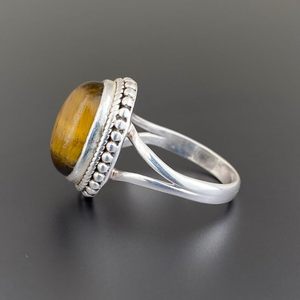 Bague en argent 925 naturel avec œil de tigre ovale serti clos, taille personnalisée, style bohème, pierre précieuse certifiée par un tiers, style classique, mariage - Product Image 5