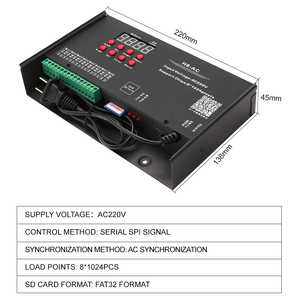 Contrôleur de projet de programmation à tension constante pour bande lumineuse LED RGB, décodeur maître <span class=keywords><strong>SPI</strong></span> TTL 8 ports Aipin H8-AC 1024IC - Product Image 5