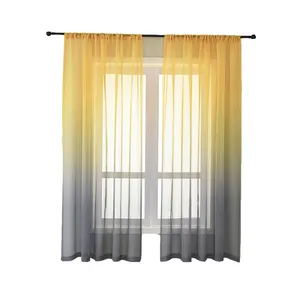 Hot Sale Custom Size Printed Yellow and Grey Ombre Sheer Curtains
