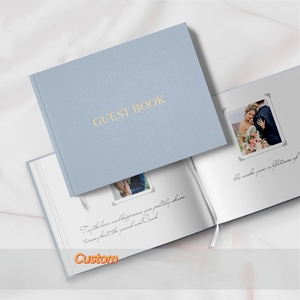 Libro de visitas de fotos personalizado de materiales Premium, páginas internas en blanco de 9,2x7,2 pulgadas, libro de invitados de boda cubierto de lino de papel blanco de 140gsm - Product Image 1
