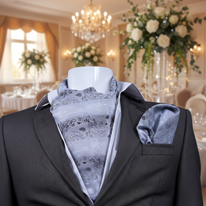 Gray Gradient Paisley Luxury Jacquard Printed Exquisite Turkey Origin Ascot Hanky <b>Set</b> Elegant <b>Wedding</b> <b>Gift</b> Idea - Product Image 3