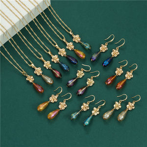 Nuevo Juego de Joyería de 18K de Collar y Aretes con Gota de Agua Grande de Samoa al por Mayor Collar de Cristal de Hawái - Product Image 1