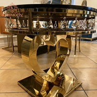 Support à gâteau rond pour fête de mariage, table à gâteau de mariage moderne de luxe en acier inoxydable doré avec diamants
