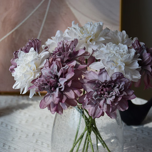 Fleur artificielle vintage à tige unique, <span class=keywords><strong>Dahlia</strong></span> à bord rôti, bord brûlé, décoration d'intérieur, style littéraire, multicolore, pour mariage - Product Image 4
