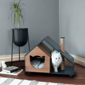 Furnitur rumah kucing dalam ruangan, furnitur kayu dengan tempat cakar kucing <span class=keywords><strong>Sisal</strong></span> rumah kucing kayu polos kustom - Product Image 1