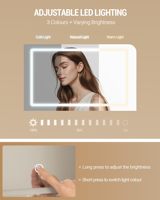 Coiffeuse moderne écologique avec éclairage LED, grand miroir, 5 tiroirs, 7 étagères ouvertes, 3 couleurs réglables