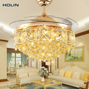 Luxury Golden <strong>LED</strong> Chandelier Lighting Remote Control Fancy Pendant Lamp Home Hotel Modern Crystal Ceiling Fan <strong>with</strong> <strong>Light</strong>