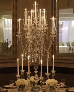 MH-1677 9 arms crystal candlestick crystal clear candelabra for wedding table centerpieces