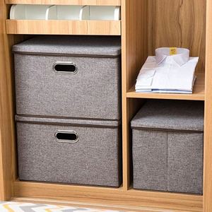 Large Collapsible <b>Bins</b> Lids Linen Fabric Containers Baskets Cube Foldable Storage Boxes with Cover for Home Bedroom - Product Image 3