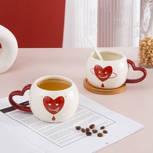 Logo personnalisé 350ml/11.60oz Tasse à café en céramique à poignée en forme de cœur blanc-Design contemporain pour cadeaux d'affaires - Product Image 3