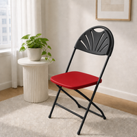 Chaise pliante de luxe pour événements et fêtes de mariage, dossier éventail noir et assise rouge, chaise de banquet empilable en acier robuste pour la location