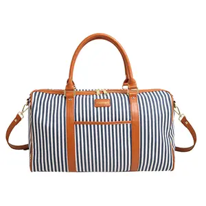 Canvas Travel Bag Striped Fashion Ladies Shoulder Crossbody Luggage Handheld Fitness Yoga Bags Customization