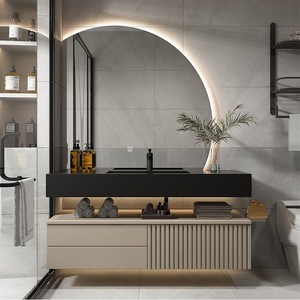 Armario de baño con espejo y lavabo, moderno y resistente al agua, gran Hotel de lujo, madera contrachapada de PVC - Product Image 3