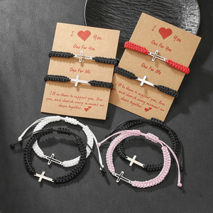 Braided <b>Bracelet</b> Stainless Steel Cross Adjustable <b>Couple</b> Gift Unisex Jewelry Valentine's Day Fashion String <b>Bracelet</b> - Product Image 1