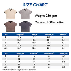 Nueva llegada Streetwear 250GSM Colorblock en capas de dos piezas Wax-Dye Vintage Loose Cotton Tee - Product Image 5