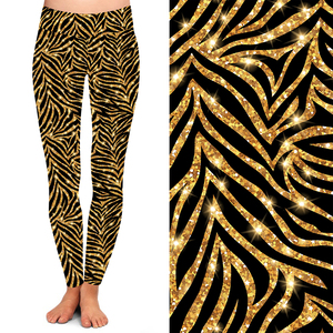 <strong>Sequin</strong> Gold Sparkling Zebra Stripe Printed Women High Yoga Waist Buttery Soft 92% Polyester 8% Spandex <strong>Leggings</strong> for Women - Product Image 1