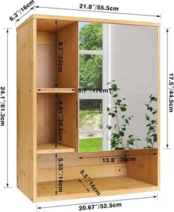 Bathroom Mirror Cabinet Wall Mounted, Bamboo Space Saver Medicine Cabinet, Wall Hanging Over Toilet Storage Cabinet