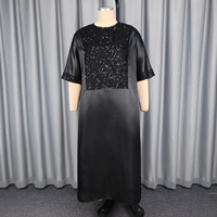 Robe de soirée élégante transfrontalière à col rond, en tissu à sequins, polyester, avec nœud en dentelle, manches courtes, coupe ample, style ethnique africain