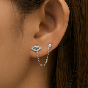ROXI Pendientes de Plata de Ley 925 con Ojo de Diablo, Cadena con Borlas Únicas e Incrustaciones de Circonita - Product Image 6