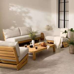 Sofá de Madera para Jardín, Patio, Terraza o Sala de Estar, Resistente a la Lluvia, de Teca, Estilo Resort, Nuevo y en Oferta - Product Image 3