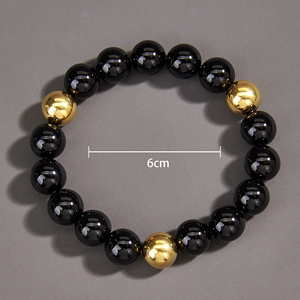 Glossy Black Onyx <b>Beads</b> for <b>Bracelet</b> with Stainless Steel & Gold Plating Custom Luxury Jewelry for <b>Men</b> for Buddhism - Product Image 4