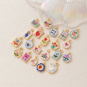 Giardino Dipinto |   Ciondoli in Ottone Placcato Oro 18K per Creazione di Gioielli Fai-da-Te |   Oltre 100 modelli di ciondoli di design dipinti a mano - Product Image 3