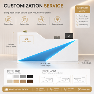 Mostrador de Recepción Moderno para Salón de Belleza, Color Blanco, con Luz LED Azul, Mostrador Frontal con Logotipo Personalizado, Mesa de Recepción para Centro Médico Estético - Product Image 5