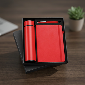 Coffret cadeau d'affaires G&P bleu et rouge avec gourde isotherme, carnet et stylo métallique - Product Image 3
