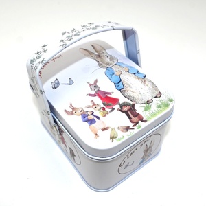 Eco-Friendly Recyclable Portable Handle Rectangular Tinplate <b>Box</b> Cute Rabbit <b>Floral</b> Print Candy Gift Tin <b>Box</b> for Christmas - Product Image 1