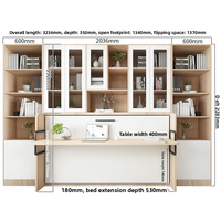 Lit mural moderne en bois Murphy, ensemble de chambre à coucher réglable et rabattable, style métallique, design élégant à panneaux