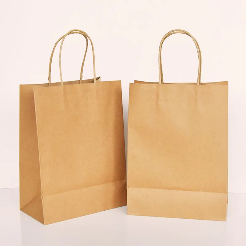 कस्टम टेकआउट फूड पैकेजिंग पेपर बैग टेकअवे हॉट ड्रिंक कॉफी हैंडल क्राफ्ट पेपर बैग थोक शॉपिंग उपहार क्राफ्ट पेपर बैग