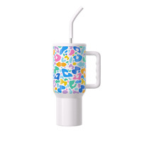 Vaso Personalizado de Acero Inoxidable con Estampado de Leopardo de 40 oz, con Asa, Aislamiento al Vacío de Doble Pared, para Regalo, Unisex, para Café y Agua