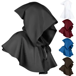 Kostum Halloween jubah dengan tudung untuk pria wanita, kostum Cosplay Halloween, jubah bertudung Cowl abad pertengahan