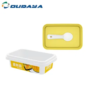 Iml Packaging 230ml Square Dessert Food Plastic Small Bucket Cake Lids And Spoon