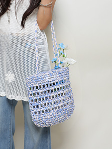 Bolso tote tejido a crochet rosa, hecho a mano, estilo bohemio, de verano, para la playa, con parte superior abierta, bolso de mujer, bolso de paja tejido a la moda. - Product Image 3
