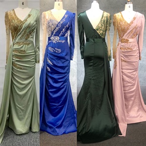 Abiti da Sera a Sirena Blu di Alta Qualità in <span class=keywords><strong>Raso</strong></span> con Maniche Lunghe 2022 con Perline Eleganti per Feste da Donna - Product Image 4