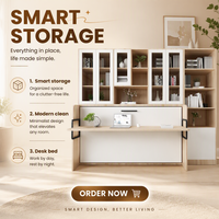 Lit Murphy réglable en métal avec panneau en chêne, design rabattable pour chambre d'amis ou bureau