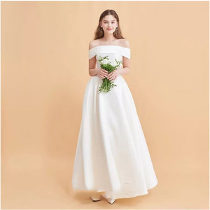 Vestido de novia ligero europeo y americano 2024 nuevo verano satén Viaje Luz-hombro fuera hilo adelgazante noche - Product Image 2