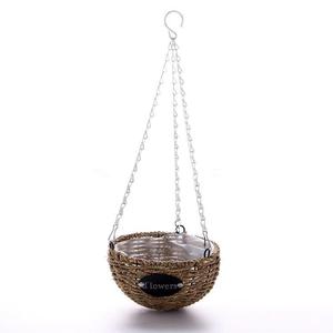 Outdoor Decoration Natural Round Handwoven Garden Plant <b>Flower</b> Storage Pot Hanging <b>Basket</b> With Plastic Liner - Product Image 4