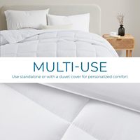 Couette matelassée alternative au duvet - Taille King, toutes saisons, blanche, avec languettes aux coins, fabriquée en Chine