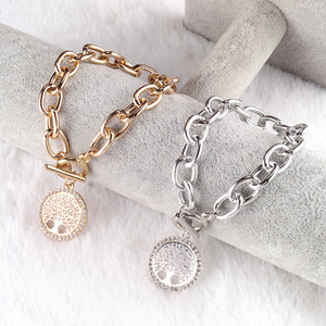 Fashion Geometric <b>Tree</b> of Life Bezel Set Rhinestone Bracelet Zinc Alloy Chain Jewelry Gift for Women - Product Image 4