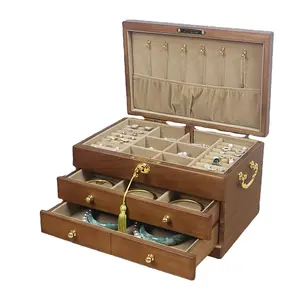 Большая емкость для хранения серьги ожерелье аксессуары на заказ деревянная коробка для ювелирных изделий современный с замками и металлическими ручками