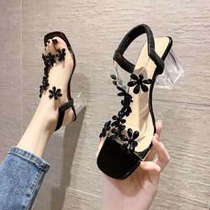 Sandales de luxe personnalisées à fleurs en strass pour femmes et femmes, sandales à talons épais à la mode pour femmes, <span class=keywords><strong>confort</strong></span> - Product Image 4