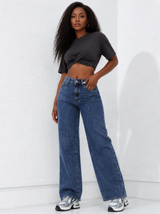 Jeans Larghi a Vita Alta da <span class=keywords><strong>Donna</strong></span>, Stile Vintage, Non Elasticizzati, in Denim Rigido, Stock all'Ingrosso per Streetwear - Product Image 3