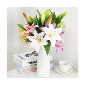 Natural color artificial real touch lilies high quality giant stems 3D flower lily resin flowers