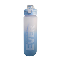 Bouteille d'eau portable 1L en plastique écologique pour étudiants, motif arc-en-ciel, avec corde, pour la gym, effet dégradé givré, avec paille