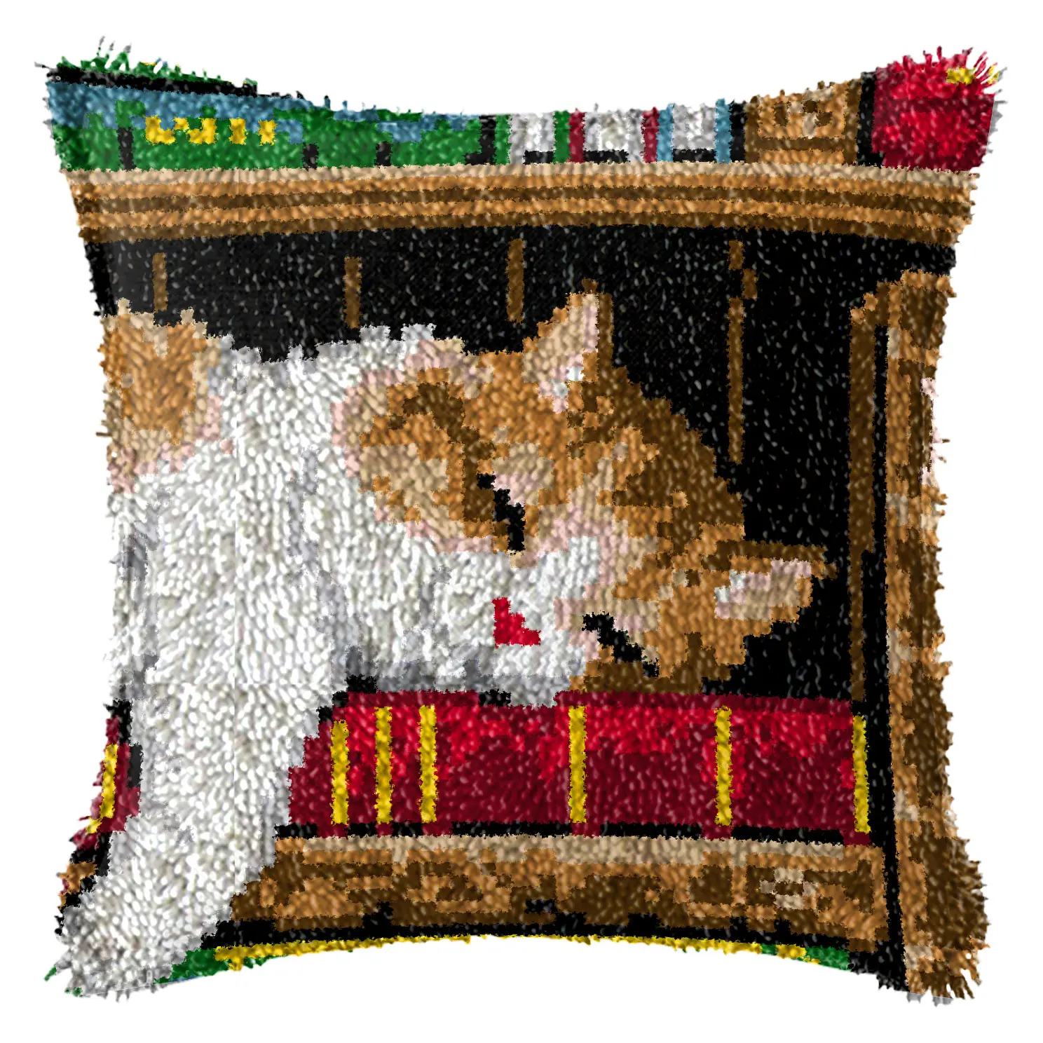 مجموعات خطاف مزلاج لغطاء الوسادة ذاتية الصنع ، غطاء وسادة تطريز قطة لطيفة كروشيه يدوي لتزيين الأريكة