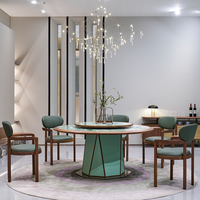 Table basse en marbre vert Danqing au design moderne, table à manger en marbre vert, ensemble de table à manger ronde en marbre